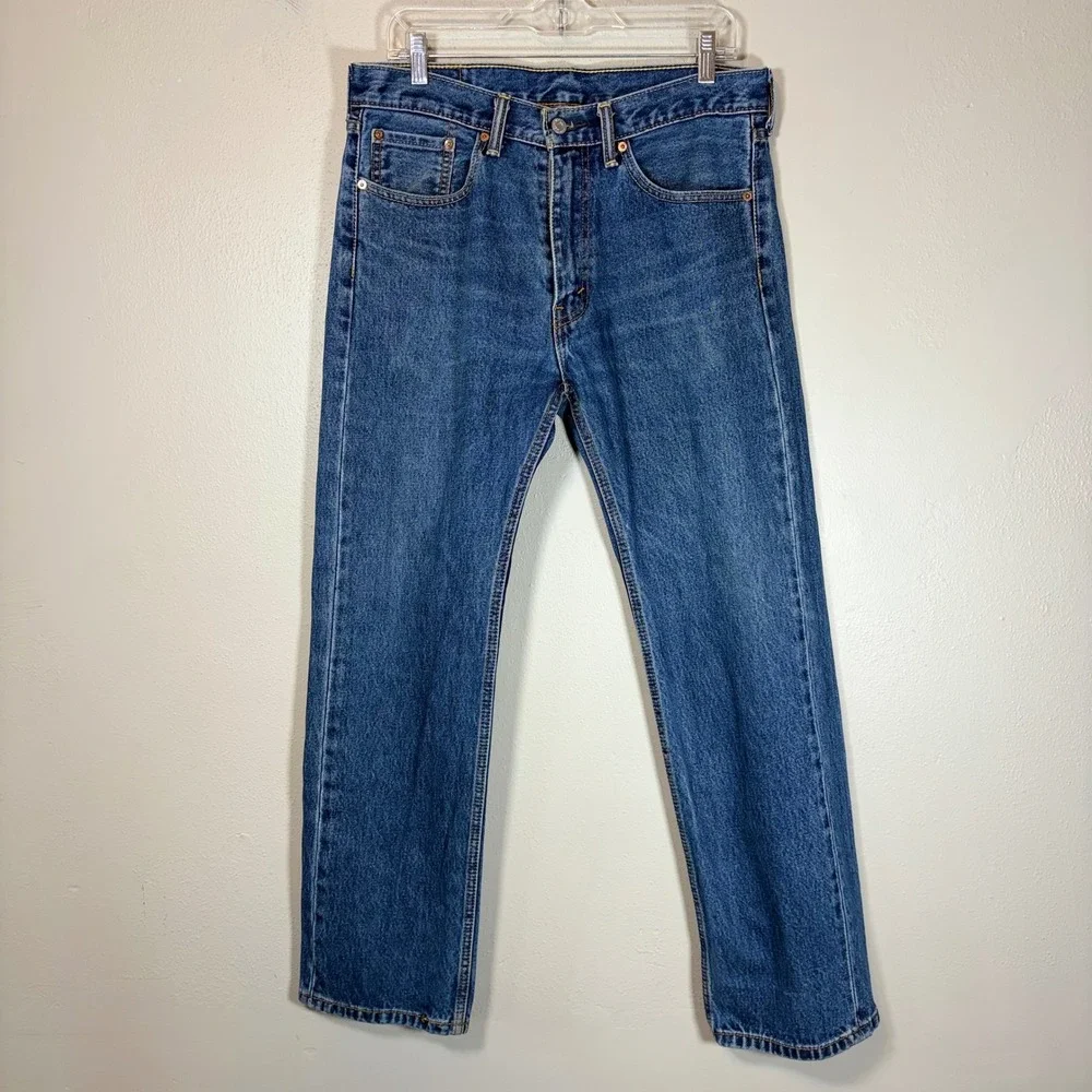 Levis 505 Regular Fit Straight Leg Jeans Mens 33x30 Blue Denim Medium Wash
